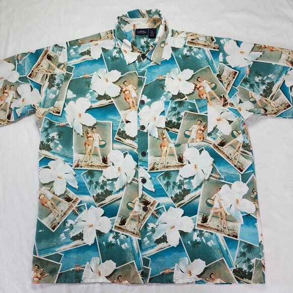 Sonoma Hawaiian Shirt Men’s XL Retro Beach Pin-Up Girl Print Short Sleeve - Picture 1 of 9